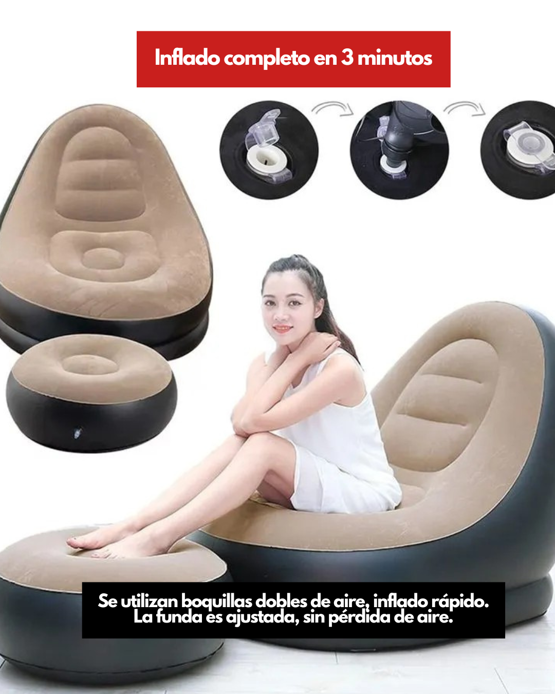 Combo Confort Premium: Sofá + Sillón + Inflador